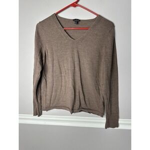 Talbots Pure Merino Wool Sweater Sz LP Brown V Neck Classic Lightweight Soft